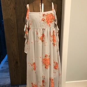 Free People Floral Maxi Dress in Gray and Orange